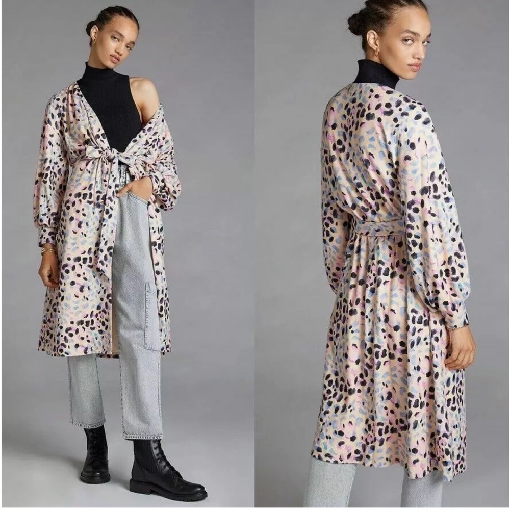 Anthropologie Hutch‎ Spotted Duster Kimono Jacket Leopard Large Boho Safari Chic